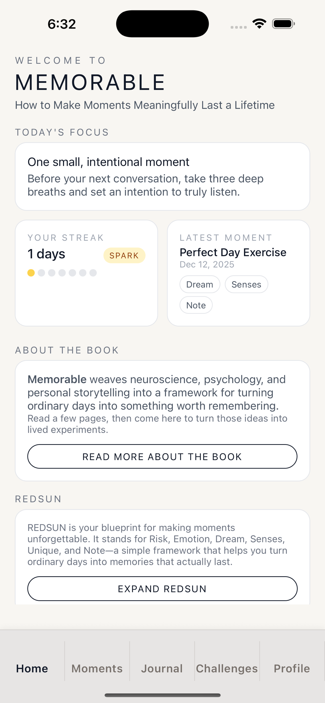 Memorable App Home Screen